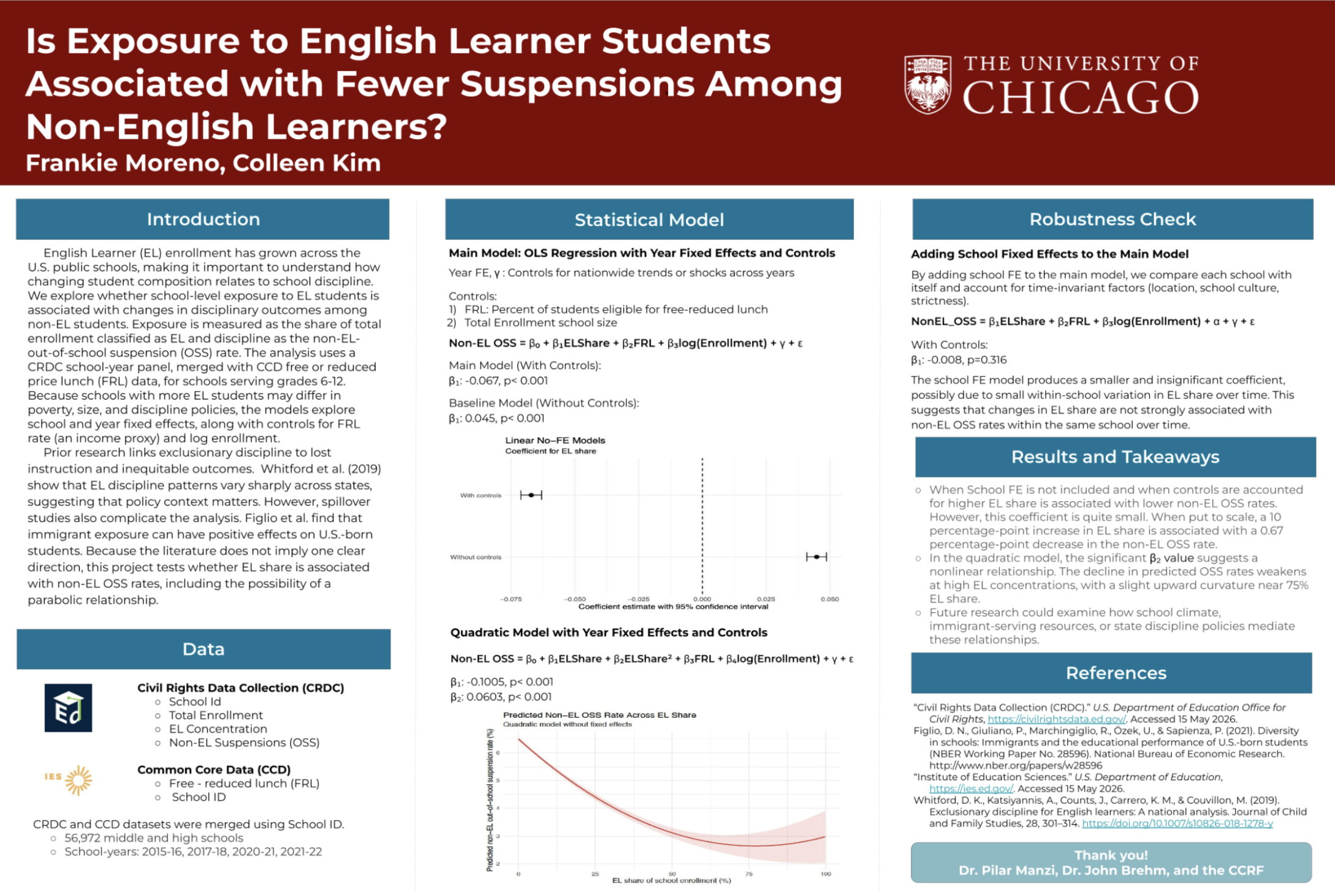 Research poster titled Is Exposure to English Learner Students Associated with Fewer Suspensions Among Non-English Learners?